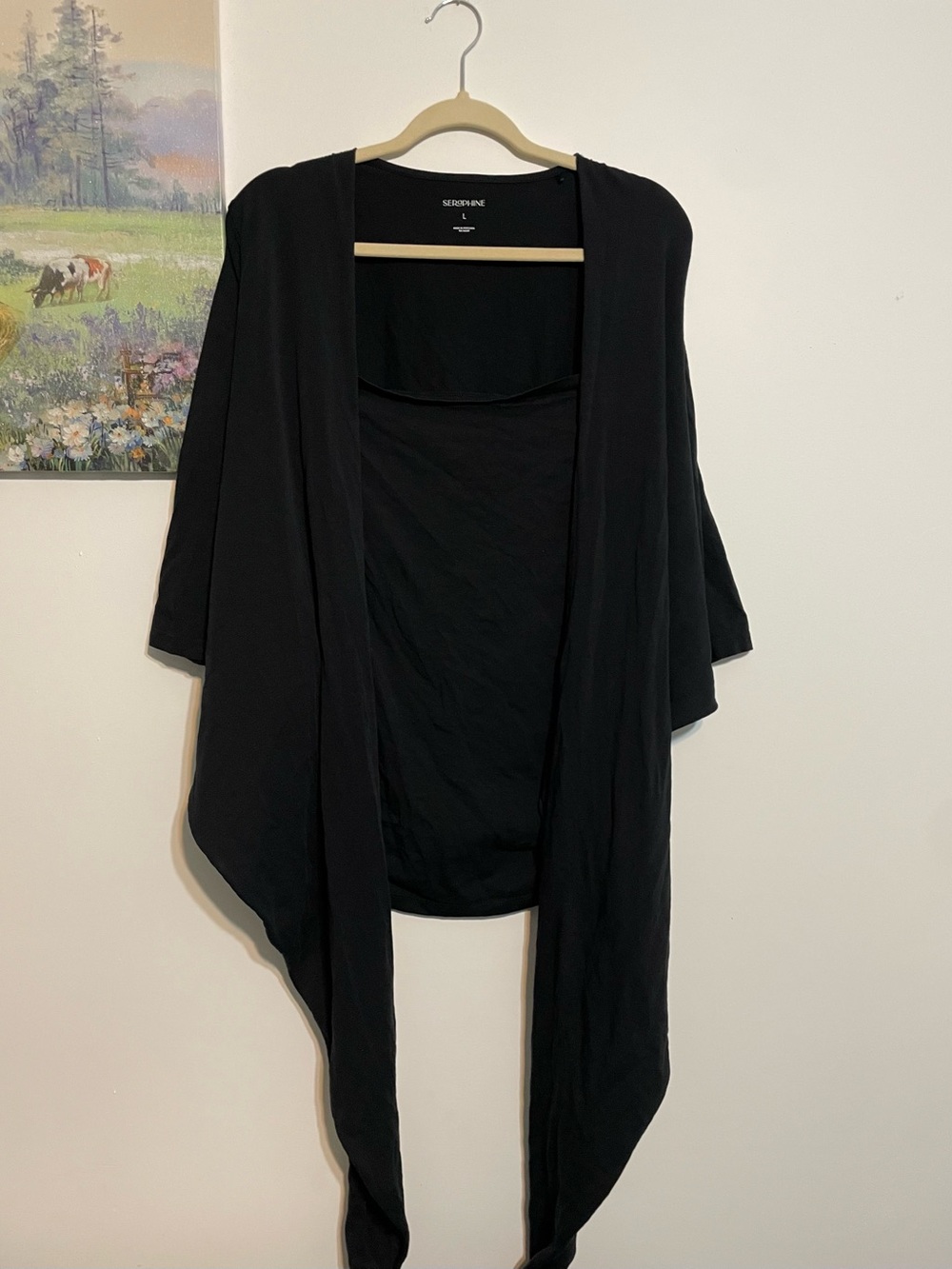 Sesame Black Draped Open-Front Cardigan size large serophine